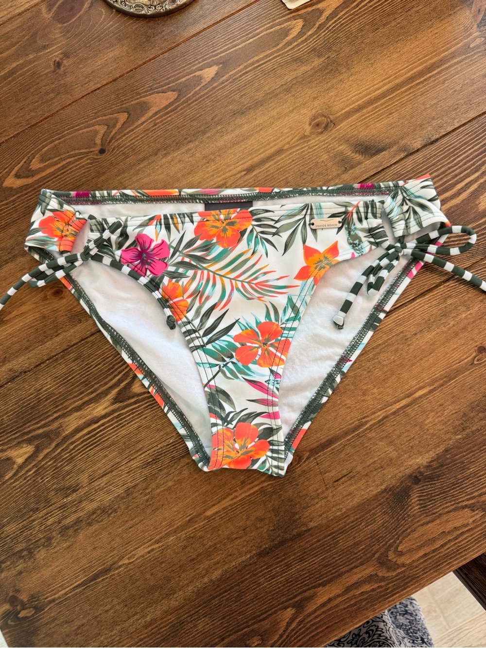 Floral Tie-Side Bikini Bottom - White with Orange & Pink Floral